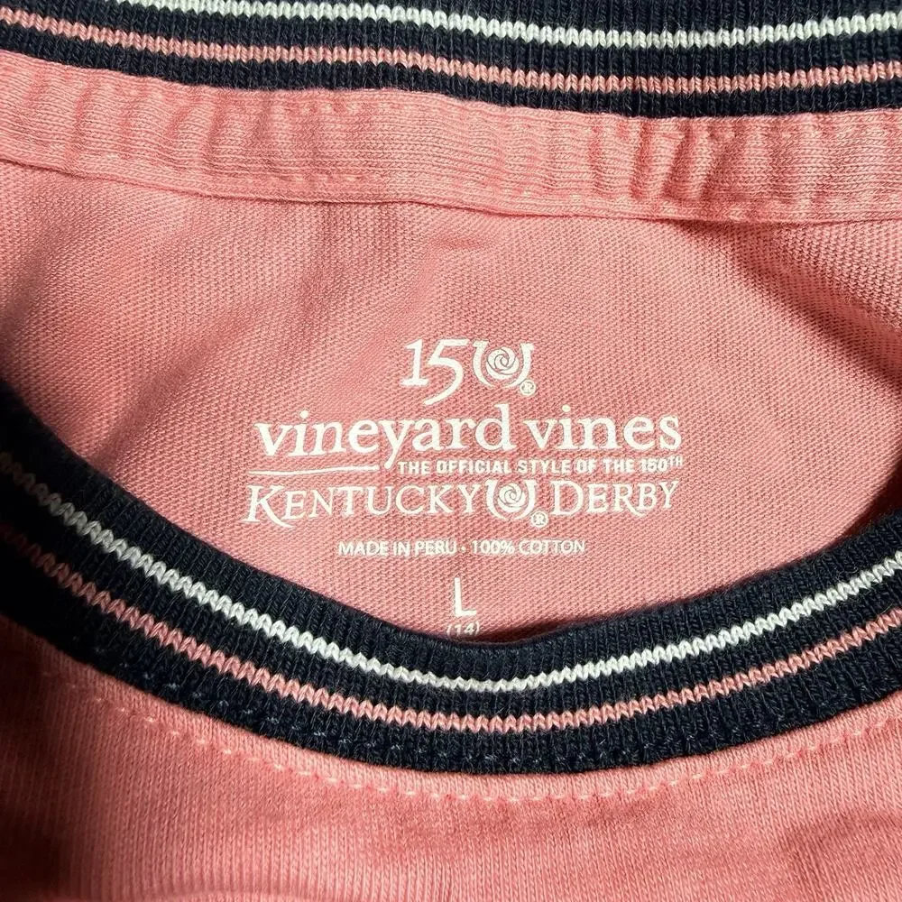 Vineyard Vines Girls 150th Kentucky Derby Colorblock Shirt Pink Navy Green L 14
